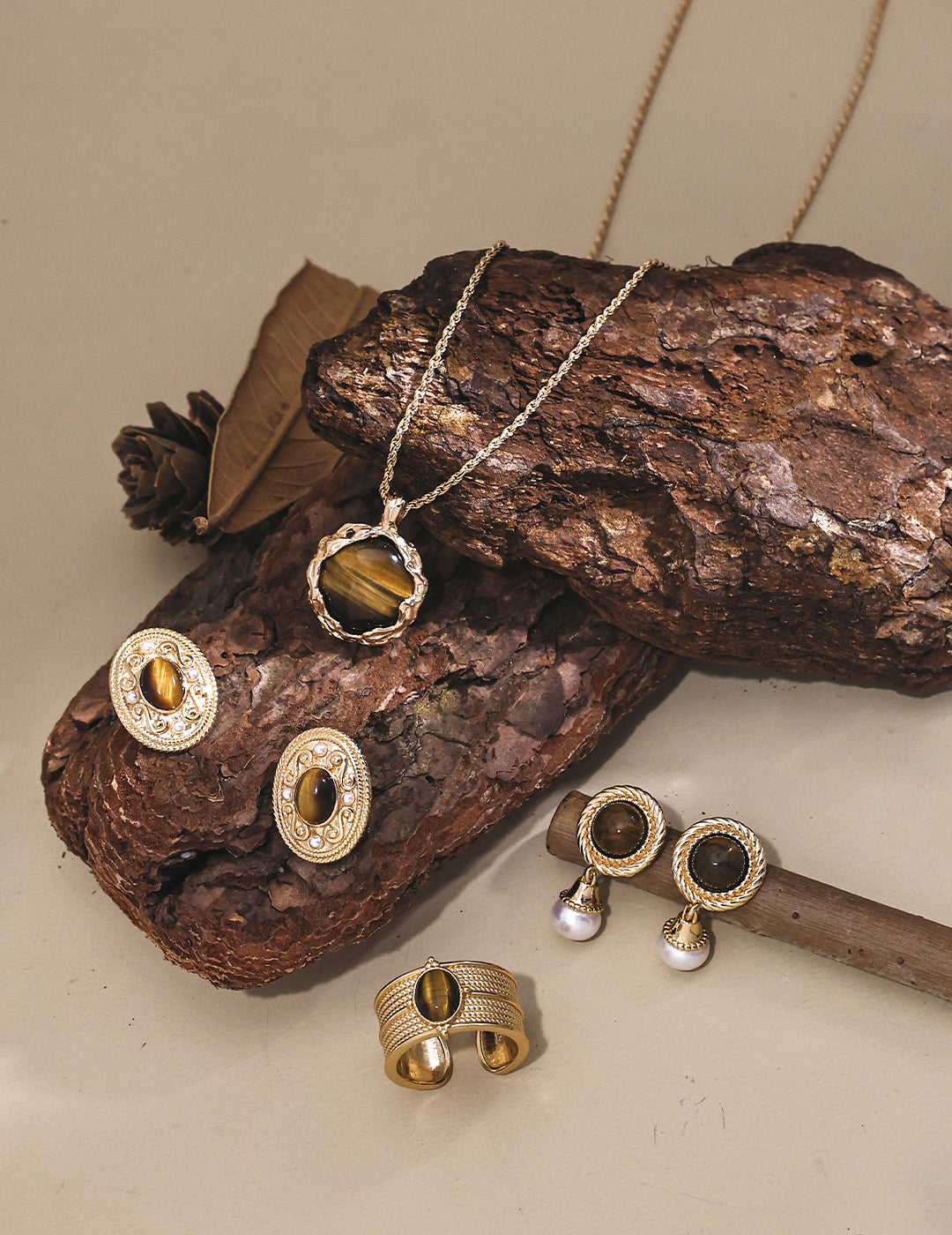 Tiger Eye Pendant Necklace | Hand-Carved Volcanic Texture