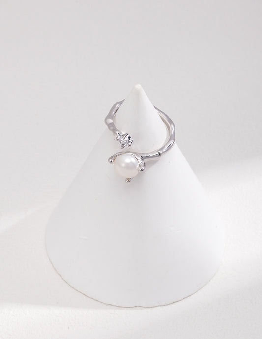 S925 Sterling Silver Pearl & Zircon Ring