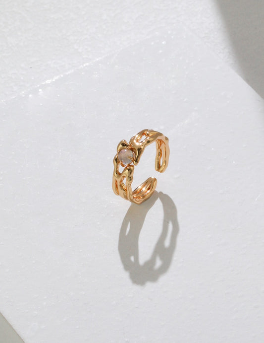 S925 Silver Gray Moonstone Ring | Adjustable Fluid Design