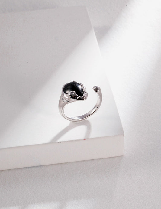 S925 Silver Agate Ring | Fluid Design Adjustable Open Ring