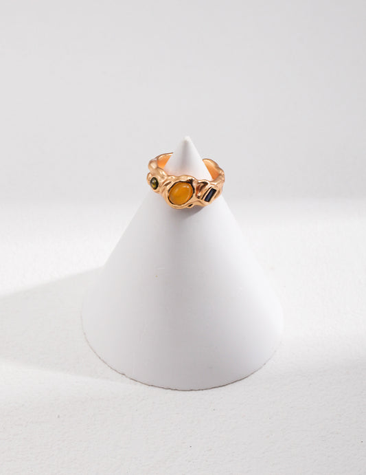 Vintage Multicolor Gemstone Ring | Handmade Texture Jewelry