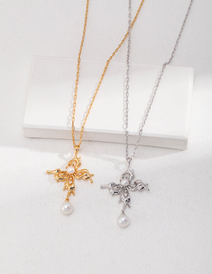 Butterfly Orchid Pearl Necklace | S925 Silver Tassel Design