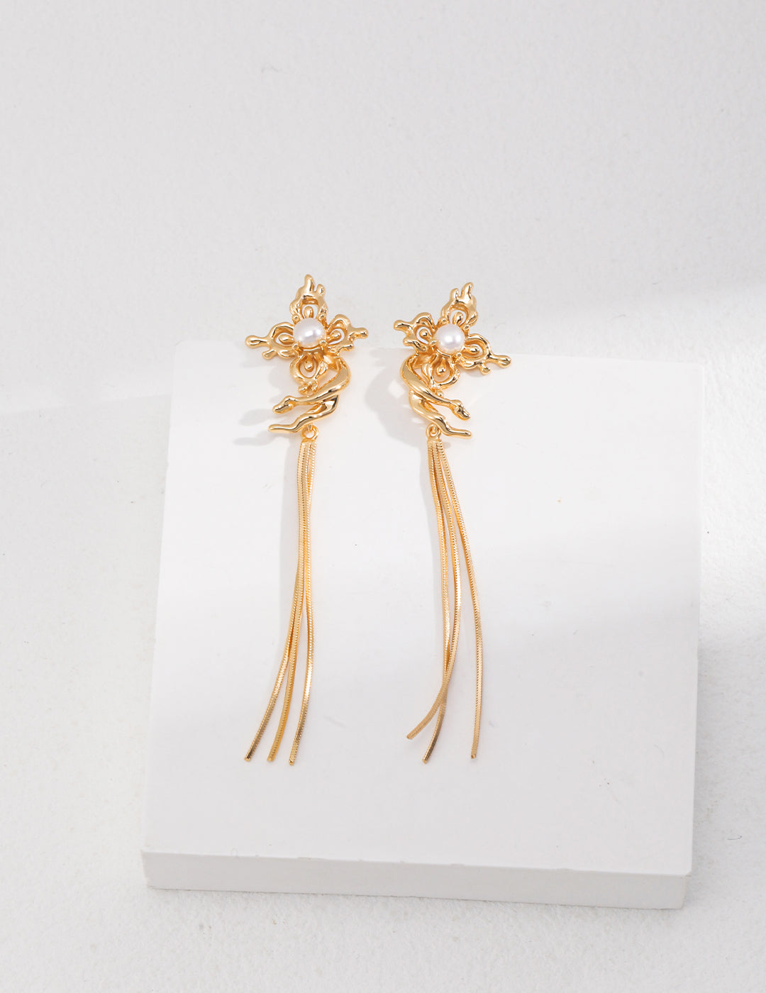Butterfly Orchid Pearl Earrings | S925 Silver Tassel Design