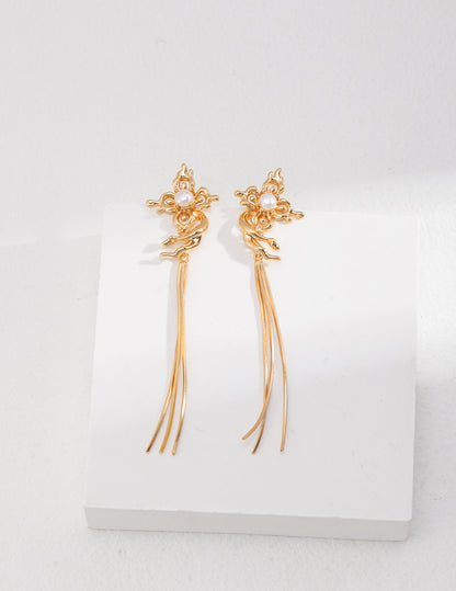 Butterfly Orchid Pearl Earrings | S925 Silver Tassel Design