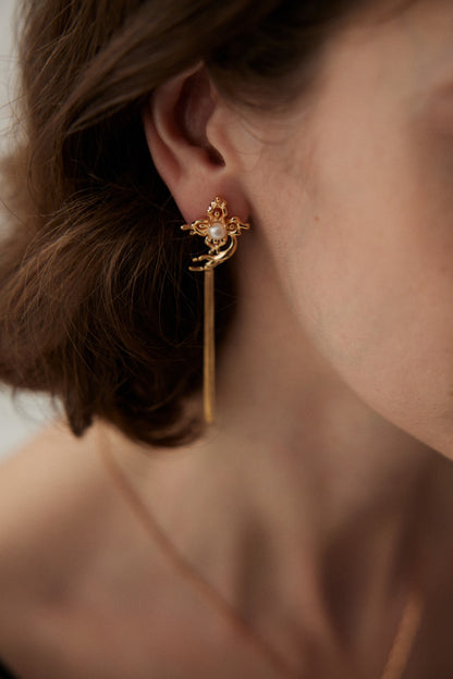 Butterfly Orchid Pearl Earrings | S925 Silver Tassel Design