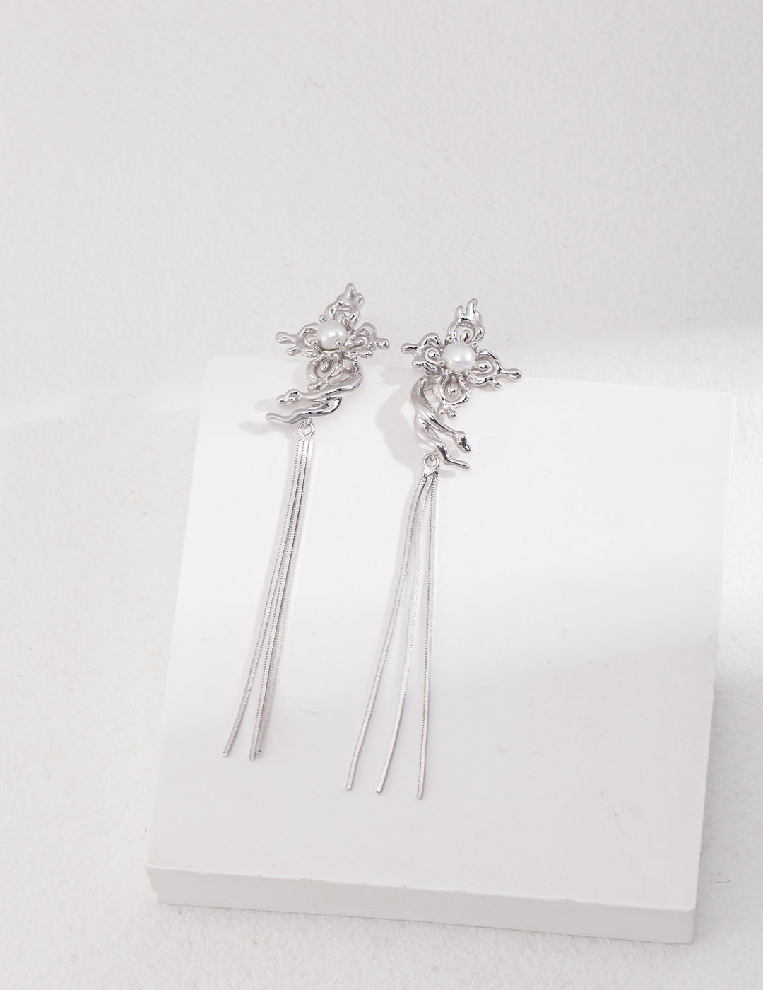 Butterfly Orchid Pearl Earrings | S925 Silver Tassel Design
