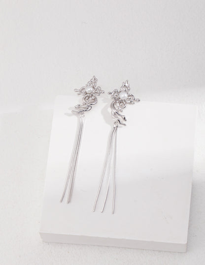 Butterfly Orchid Pearl Earrings | S925 Silver Tassel Design