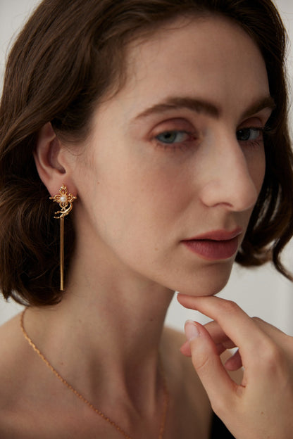 Butterfly Orchid Pearl Earrings | S925 Silver Tassel Design
