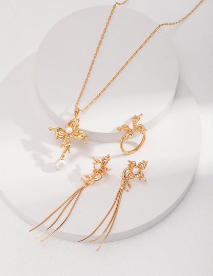 Butterfly Orchid Pearl Earrings | S925 Silver Tassel Design