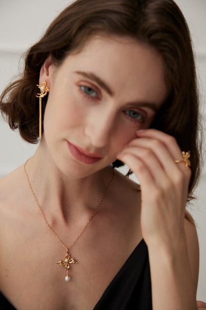 Butterfly Orchid Pearl Earrings | S925 Silver Tassel Design