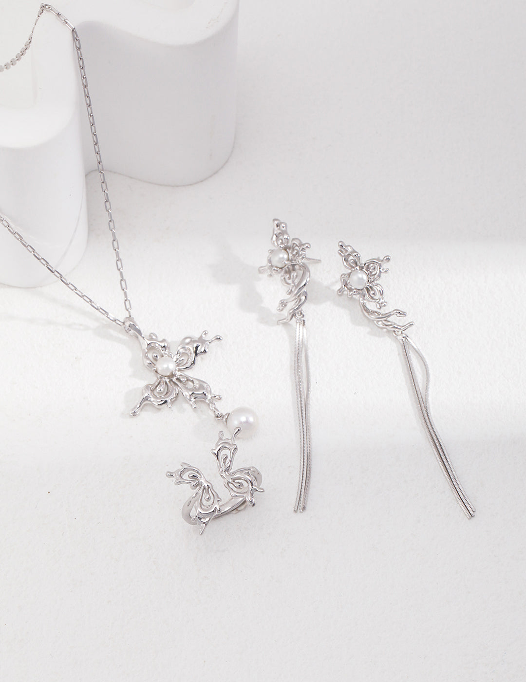 Butterfly Orchid Pearl Earrings | S925 Silver Tassel Design