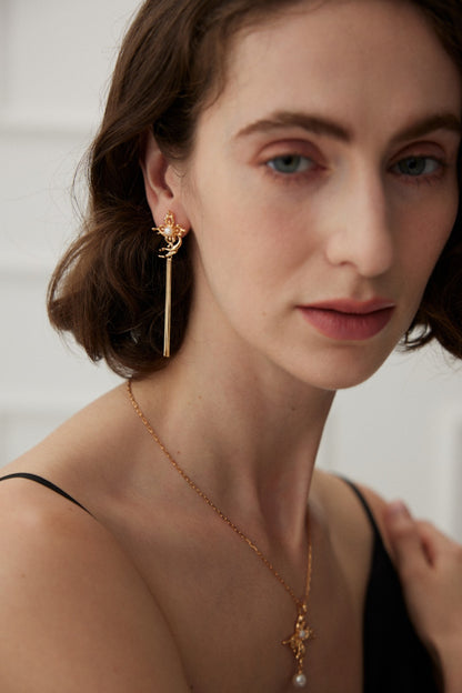 Butterfly Orchid Pearl Earrings | S925 Silver Tassel Design