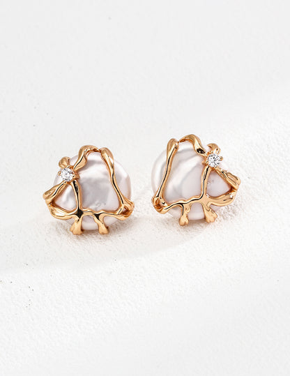 Natural Baroque Pearl Earrings | Flowing Water Design