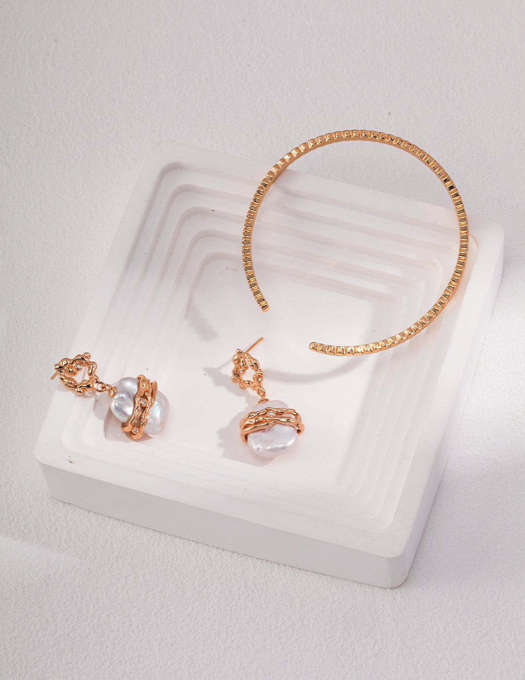 S925 Silver Baroque Pearl Earrings | 18K Vintage Gold