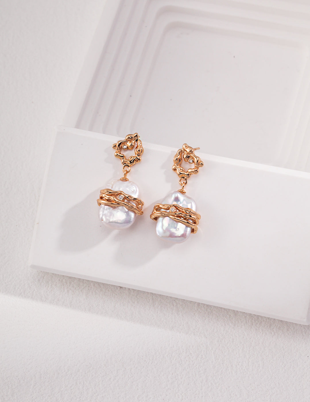 S925 Silver Baroque Pearl Earrings | 18K Vintage Gold