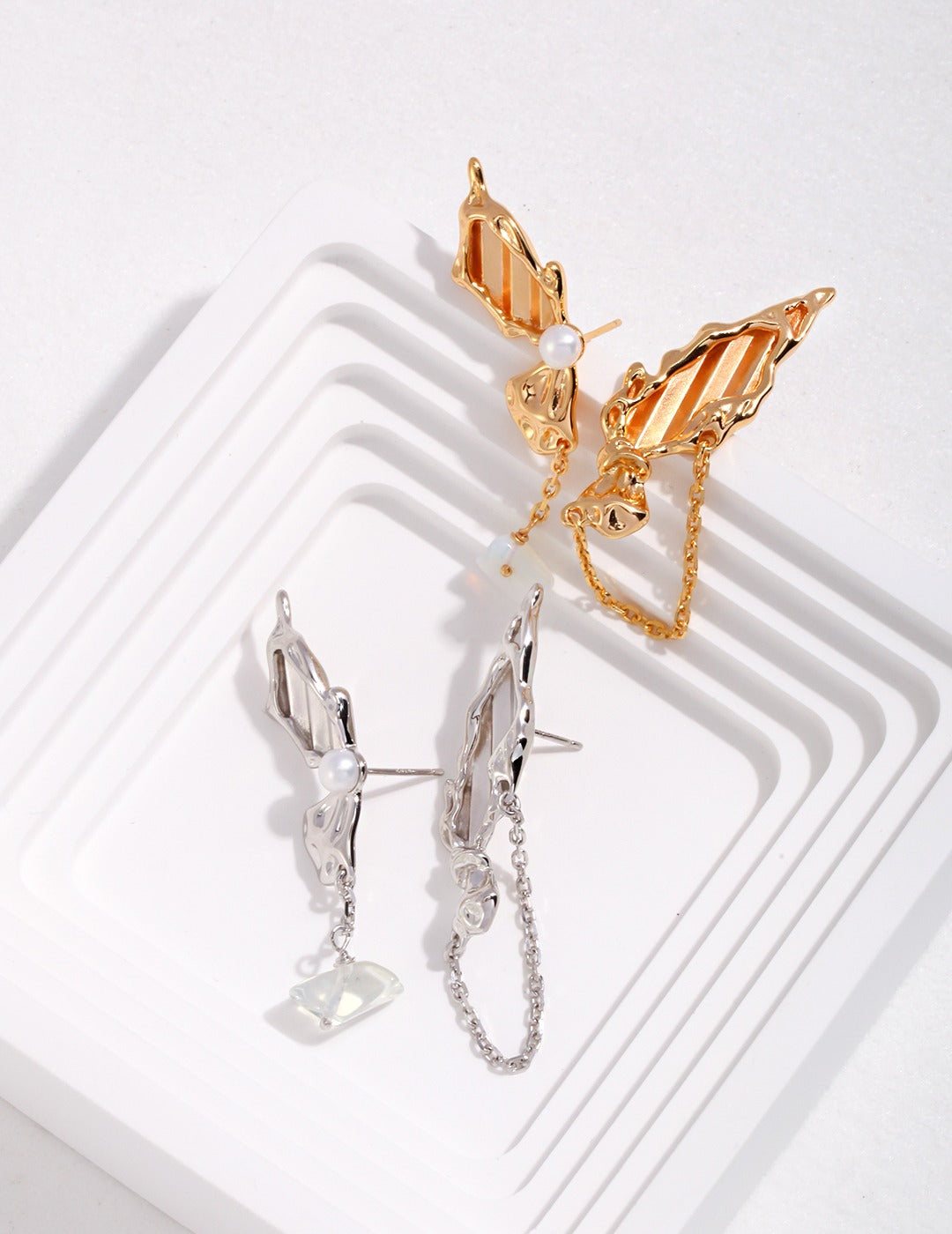 S925 Silver AB-Style Asymmetric Butterfly Earrings