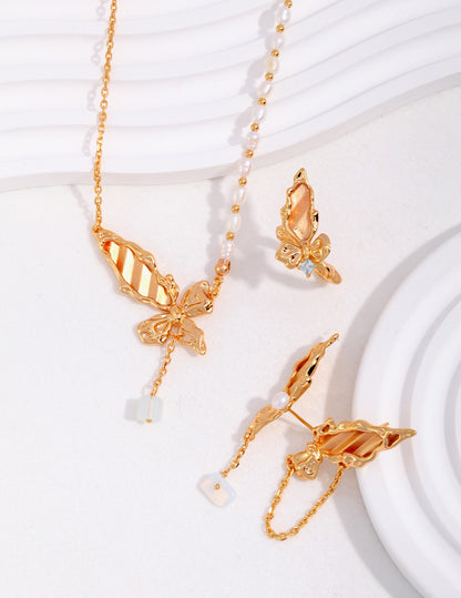 S925 Silver AB-Style Asymmetric Butterfly Earrings