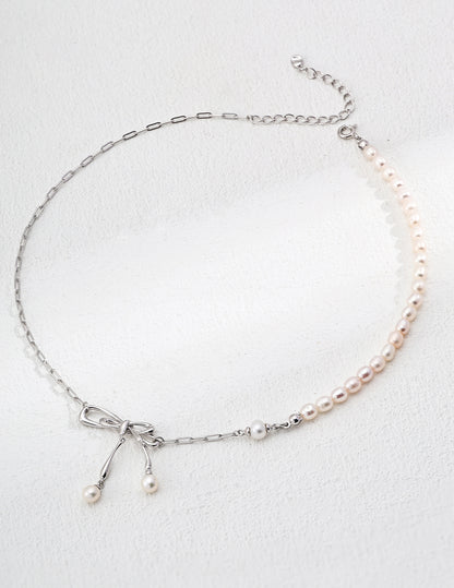 S925 Silver Bowknot Pearl Necklace | Vintage Gold & Platinum