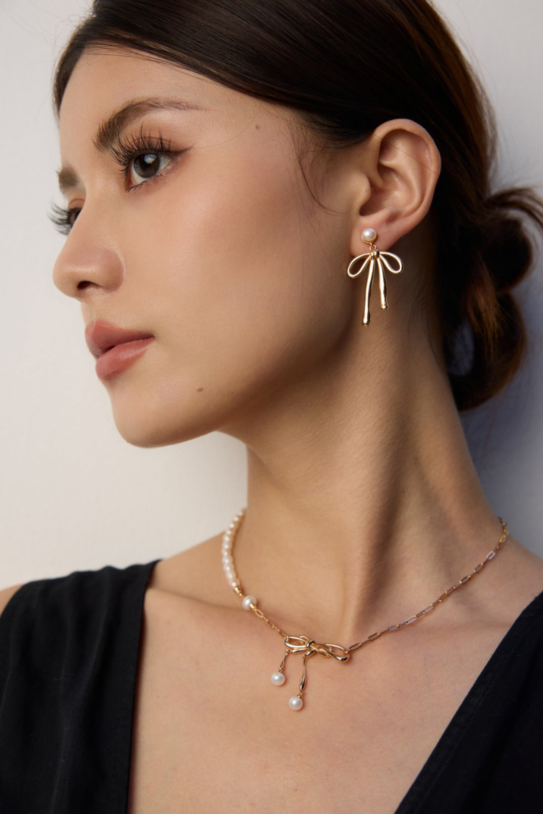 S925 Silver Bowknot Pearl Necklace | Vintage Gold & Platinum