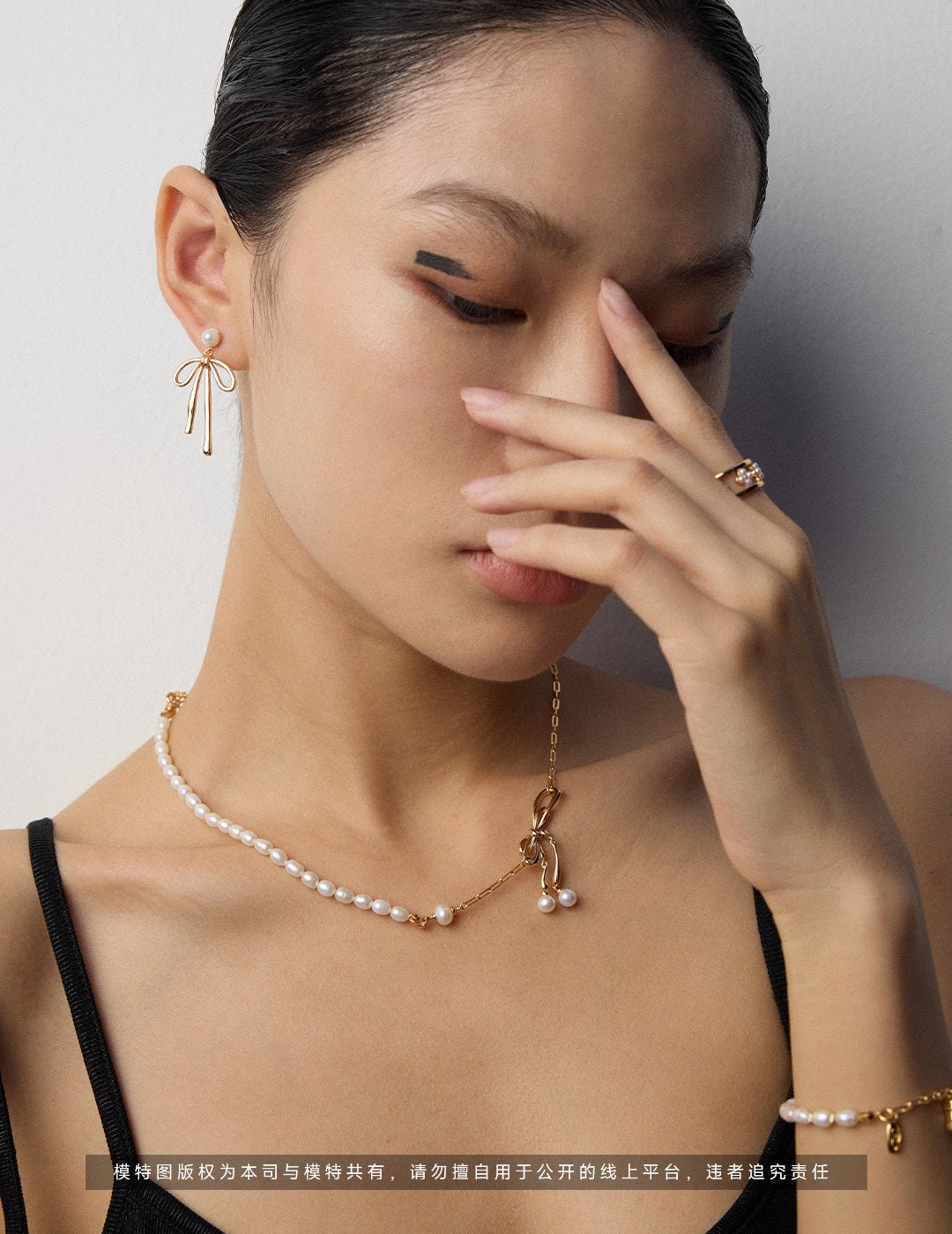 S925 Silver Bowknot Pearl Necklace | Vintage Gold & Platinum